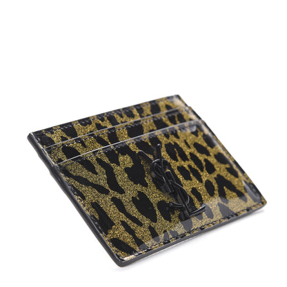 Saint Laurent Patent Glitter Leopard Monogram Credit Card Case Black Multi 3 of 5