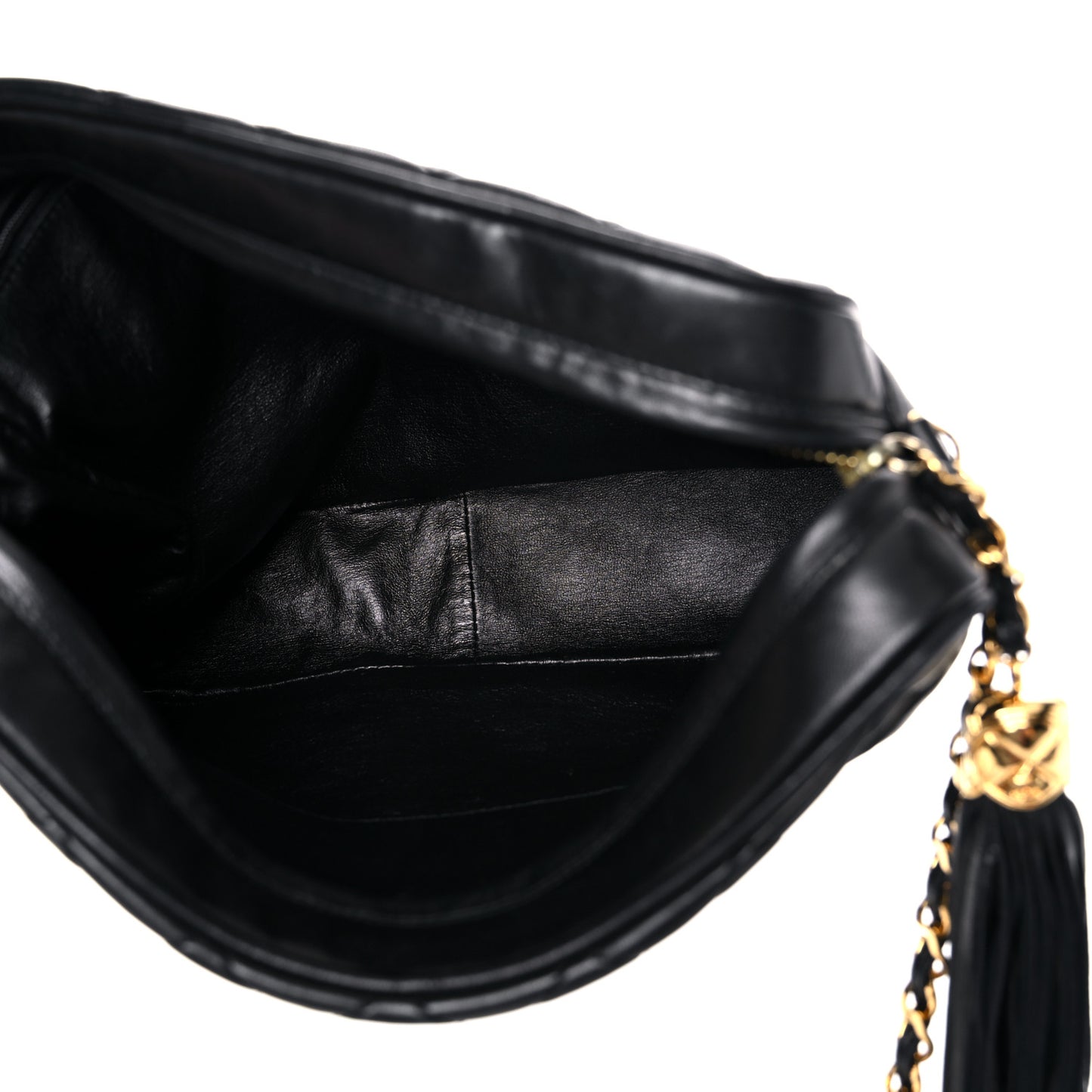 Lambskin Quilted CC Tassel Camera Case Black