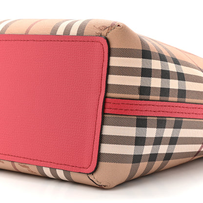 Burberry Grainy Calfskin Haymarket Check Medium Reversible Tote Coral Red 13 of 16
