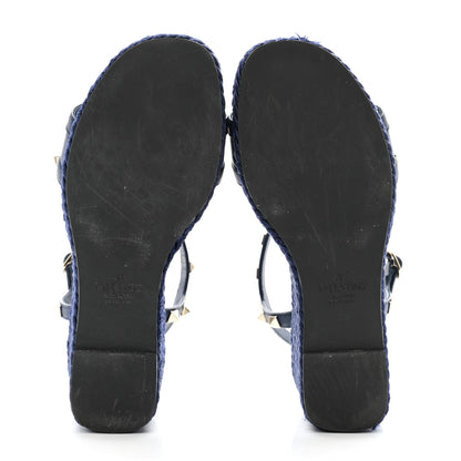 Valentino Garavani Calfskin Rockstud Torchon Espadrille 25/115mm Wedge Sandals 39 Pure Blue 5 of 12