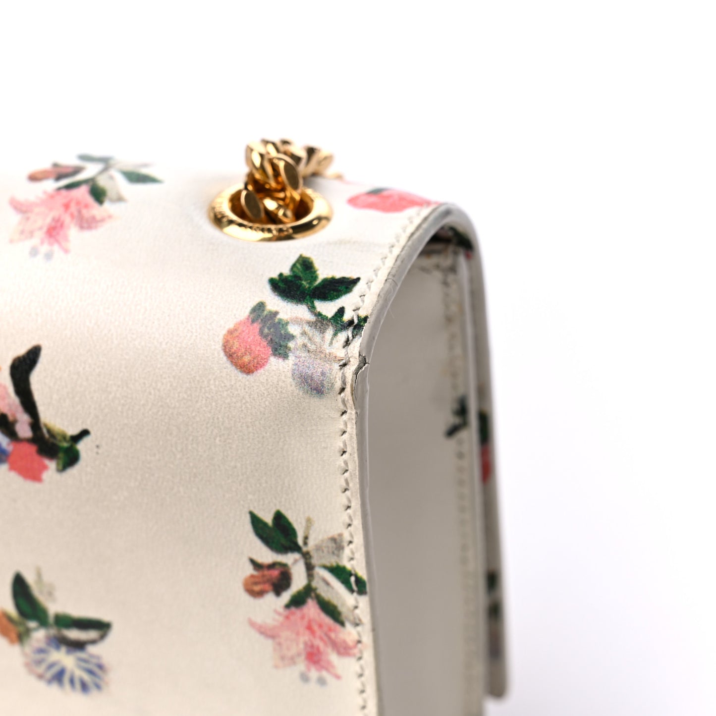 Calfskin Prairie Flower Printed Small Classic Monogram Kate Satchel White