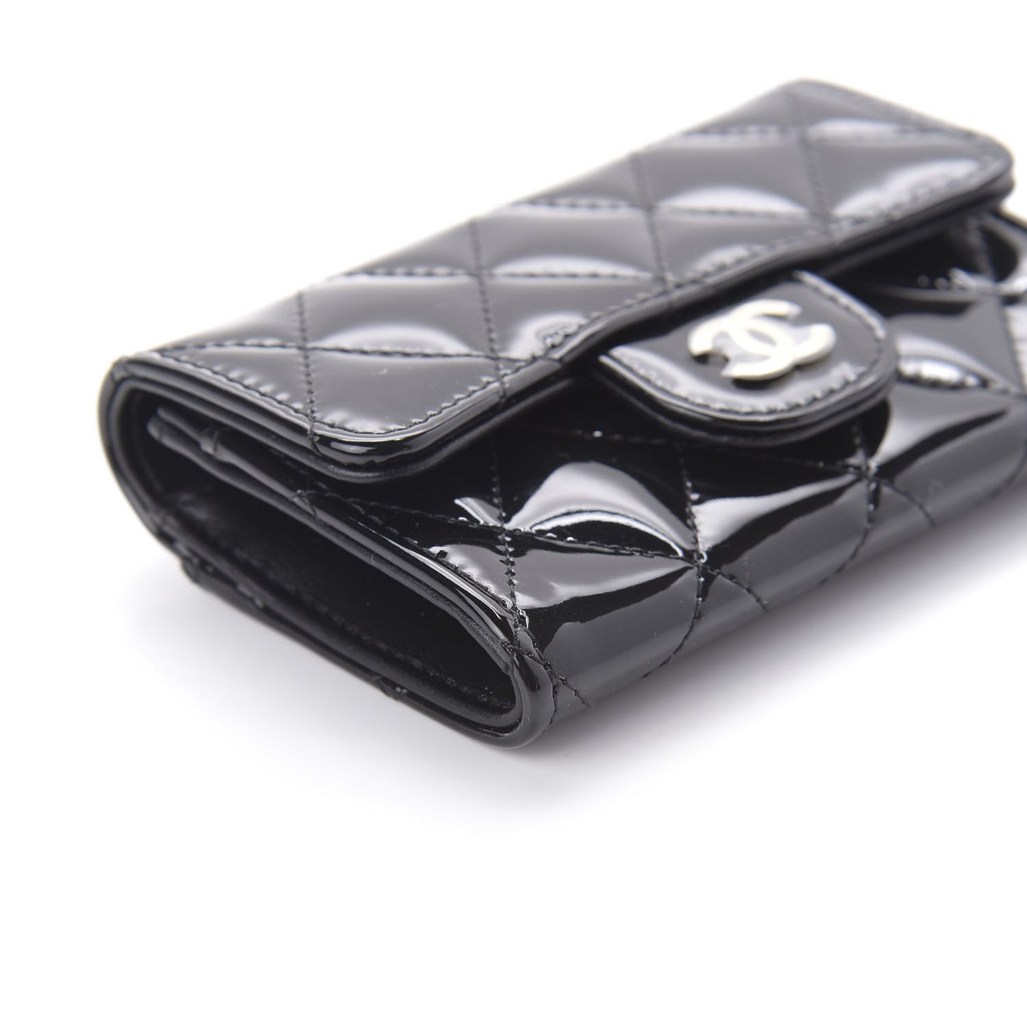 Patent Quilted Flap Card Holder Wallet Black