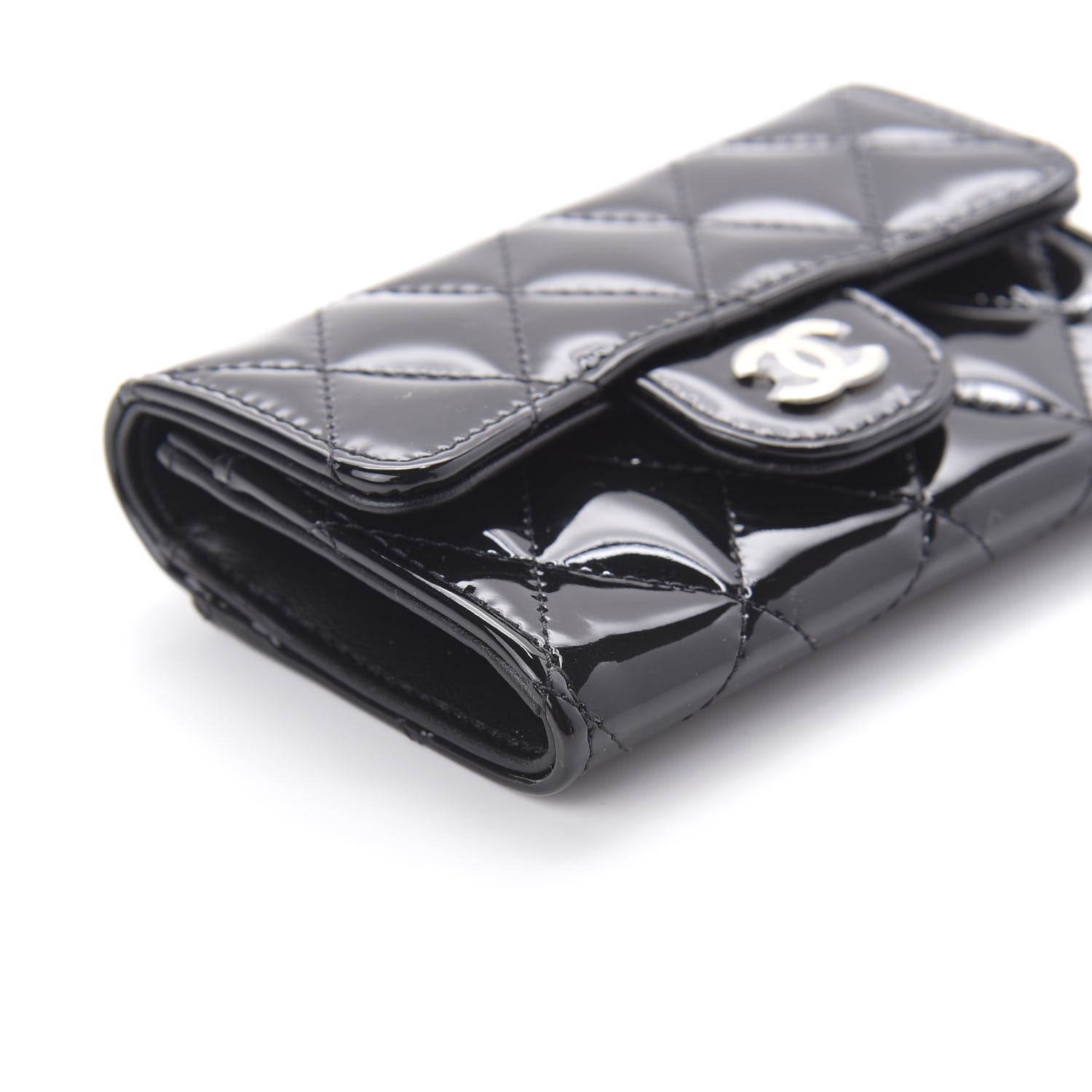 Chanel Patent Quilted Flap Card Holder Wallet Black 6 of 12