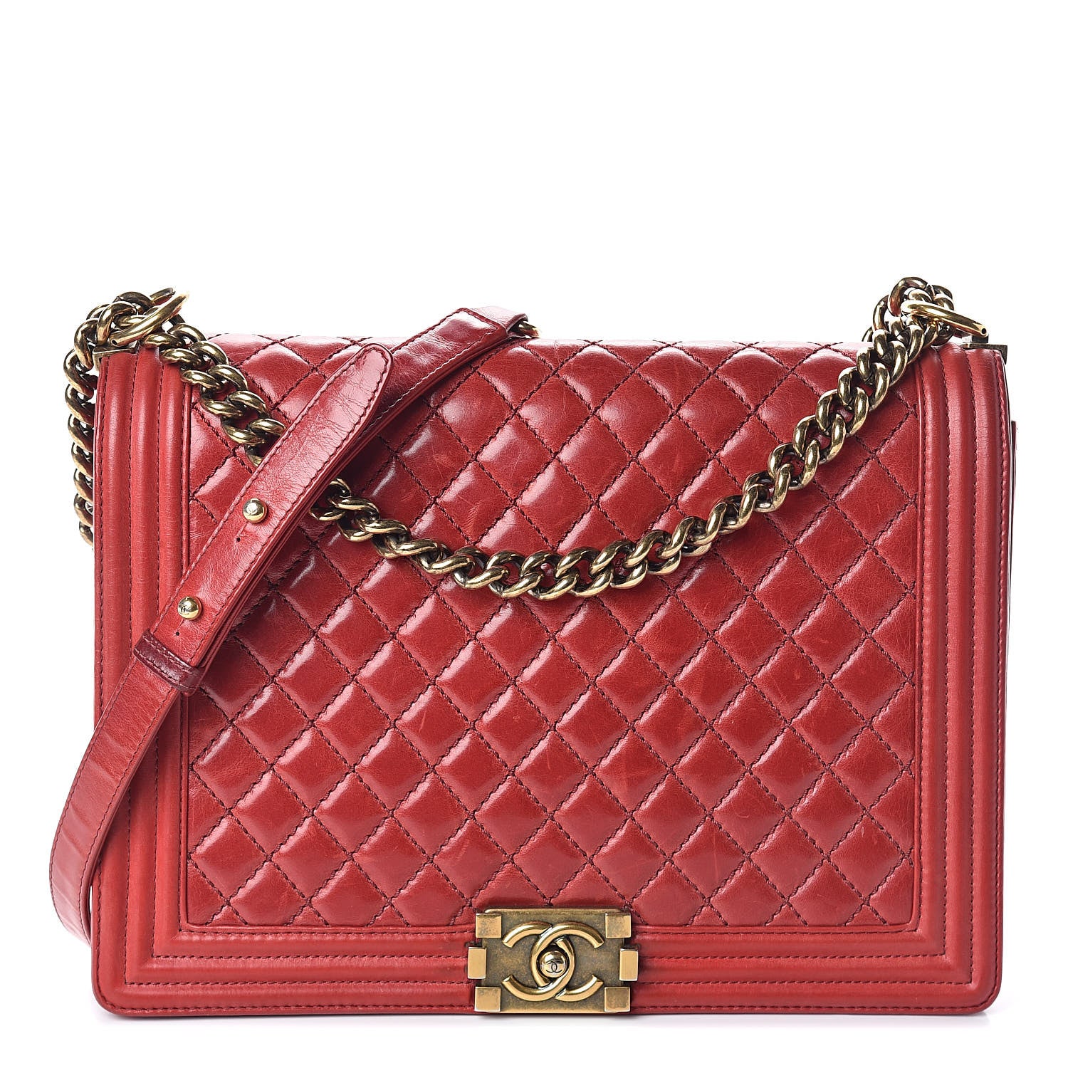 Chanel Aged Glazed Calfskin Quilted Large Boy Flap Red 1 of 10