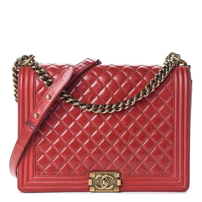 Chanel Aged Glazed Calfskin Quilted Large Boy Flap Red 1 of 10