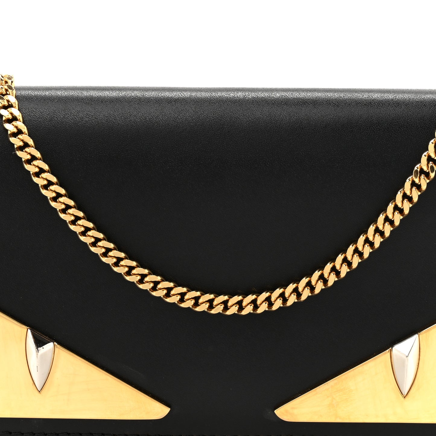 Vitello Liberty Lucido Metal Monster Eyes Tube Wallet on Chain Black