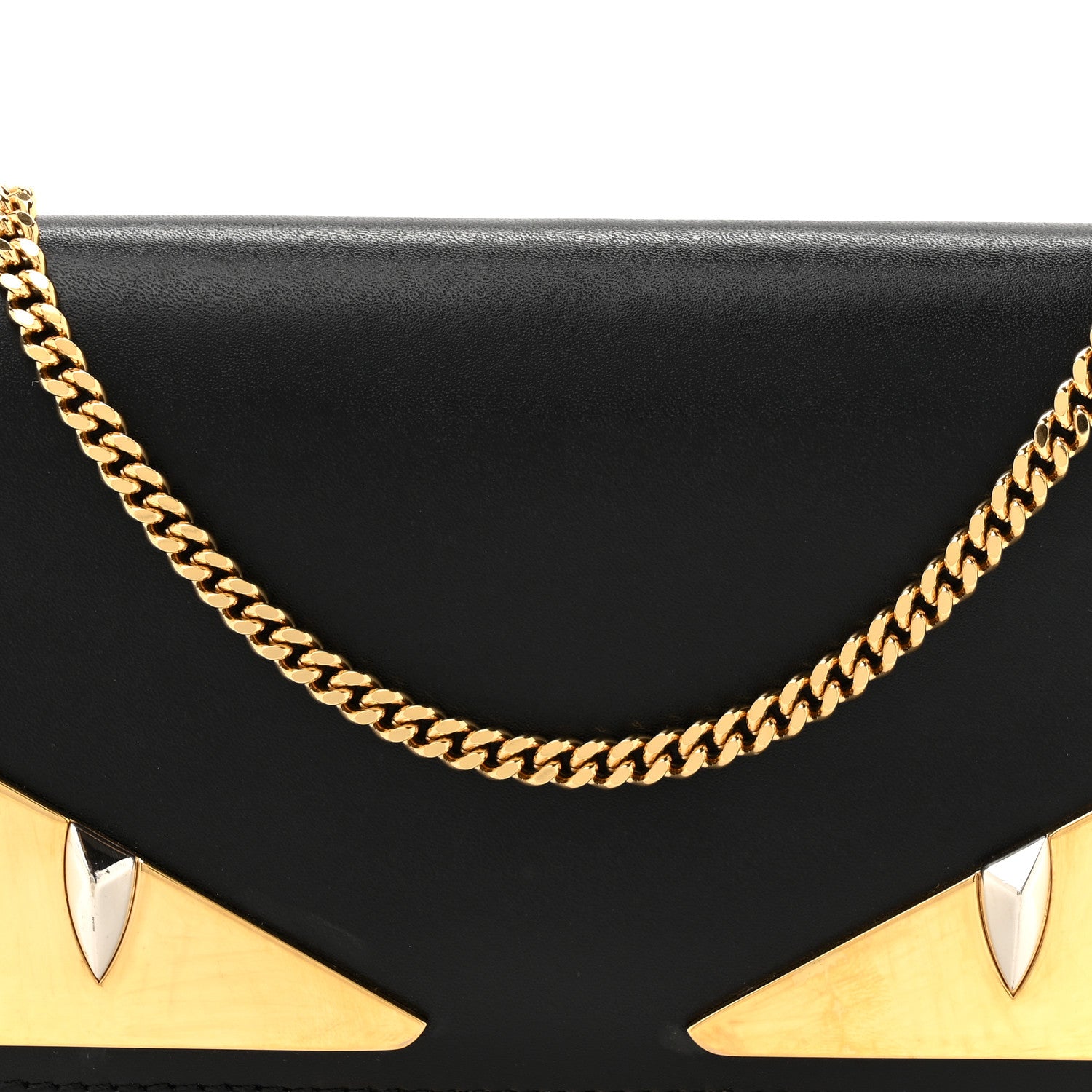 Fendi Vitello Liberty Lucido Metal Monster Eyes Tube Wallet on Chain Black 8 of 13