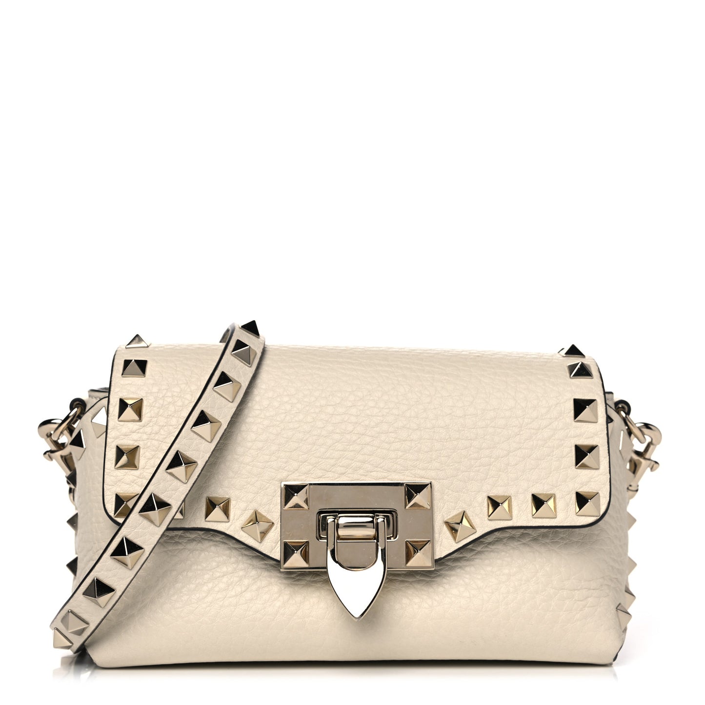 Pebbled Calfskin Mini Rockstud Crossbody Bag White