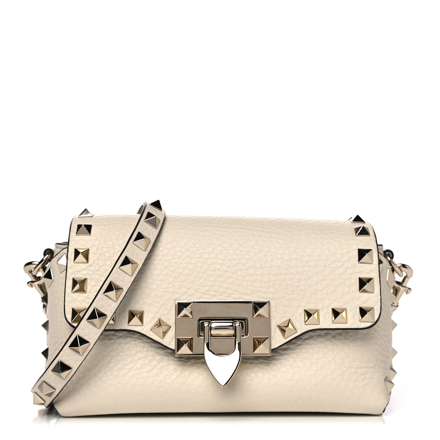Valentino Garavani Pebbled Calfskin Mini Rockstud Crossbody Bag White 1 of 13