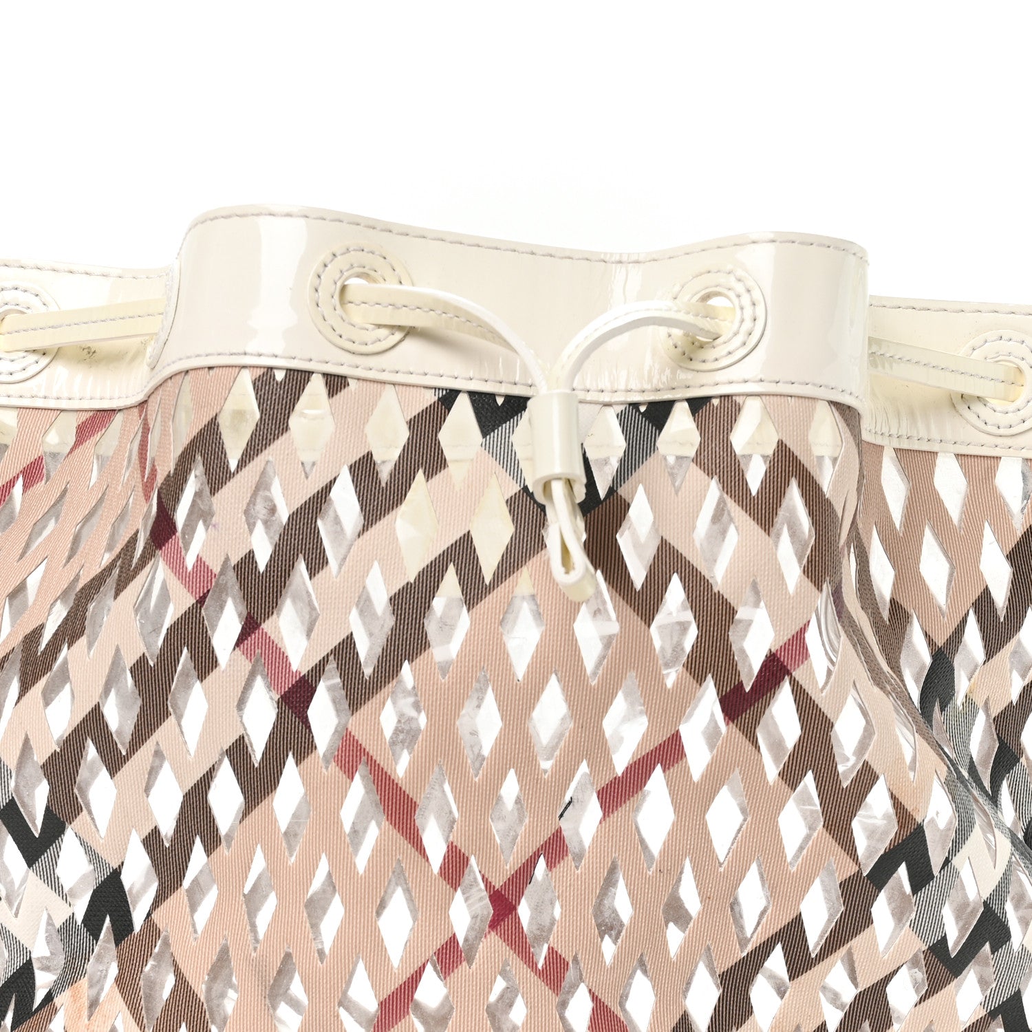 Burberry Patent PVC Supernova Check Net Drawstring Bag White