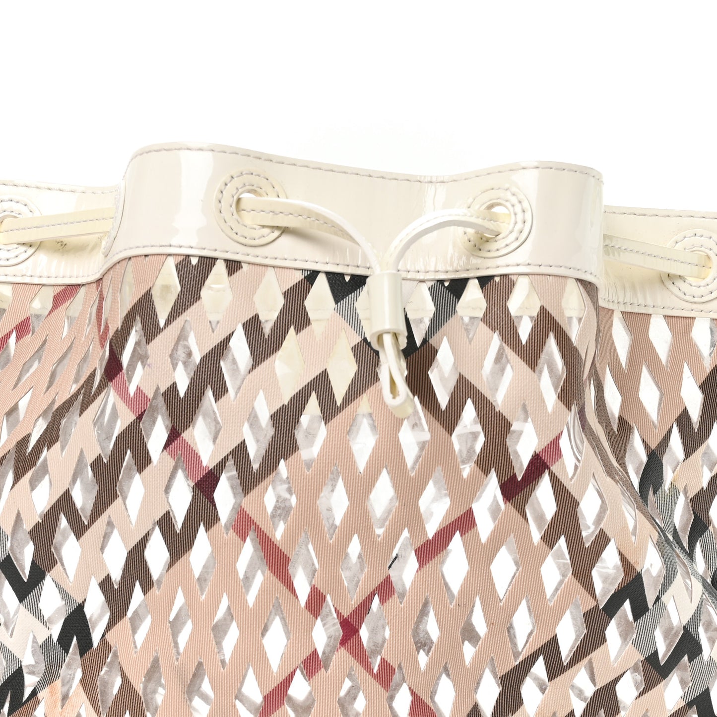 Patent PVC Supernova Check Net Drawstring Bag White