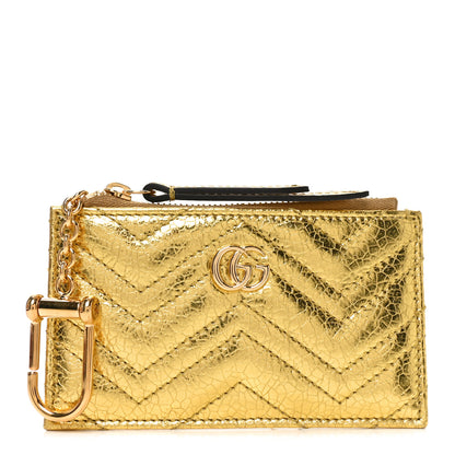 Gucci Metallic Crinkled Calfskin Matelasse GG Marmont Zip Key Pouch Gold 1 of 6