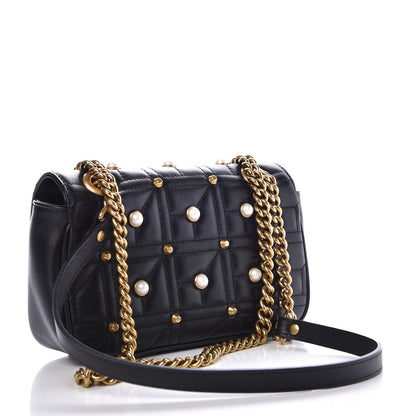 Gucci Calfskin Matelasse Studded Mini Pearly GG Marmont Shoulder Bag Black 1 of 4