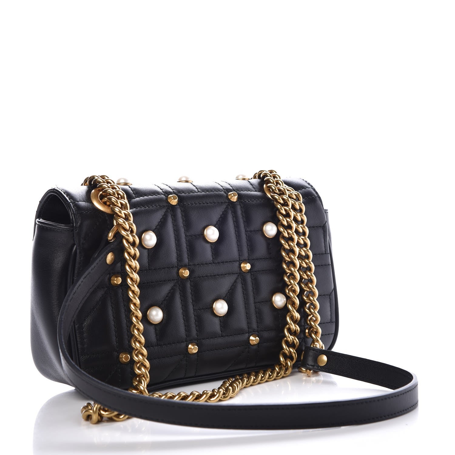Gucci Calfskin Matelasse Studded Mini Pearly GG Marmont Shoulder Bag Black 2 of 7