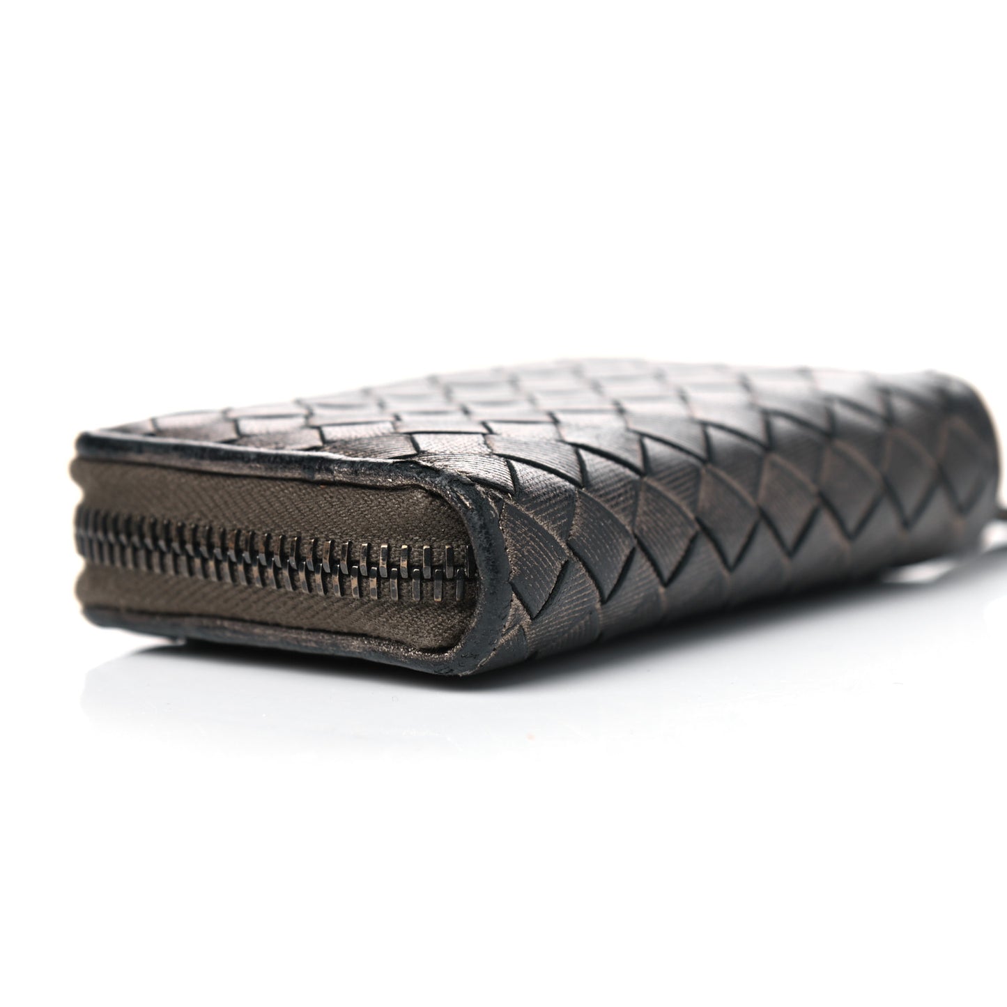 Metallic Grosgrain Intrecciato Zip Around Wallet Dark Silver