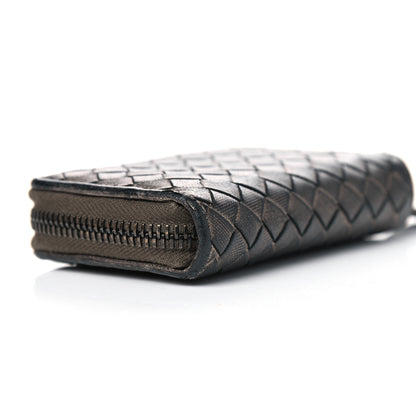 Bottega Veneta Metallic Grosgrain Intrecciato Zip Around Wallet Dark Silver 5 of 8