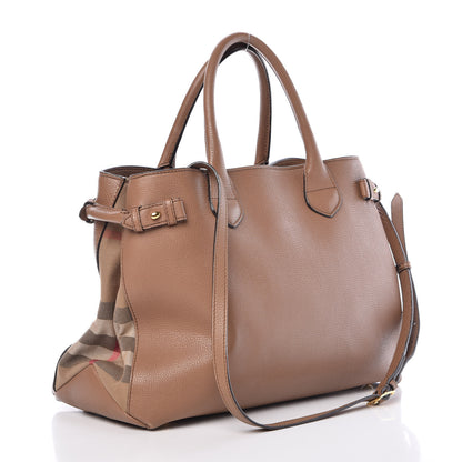 Burberry Grainy Calfskin House Check Medium Banner Tote Dark Sand 4 of 15