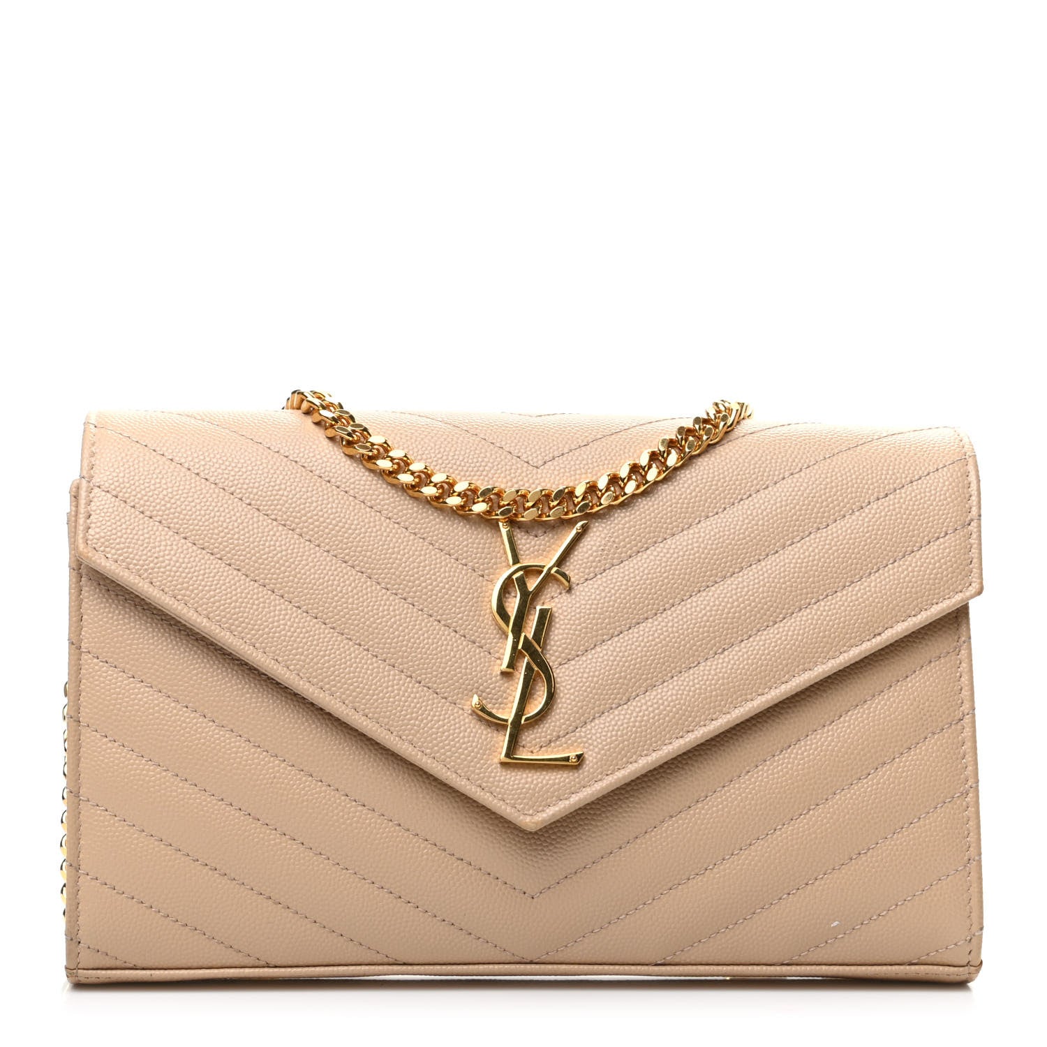 Saint Laurent Grain De Poudre Matelasse Chevron Monogram Chain Wallet Nude Powder 1 of 8