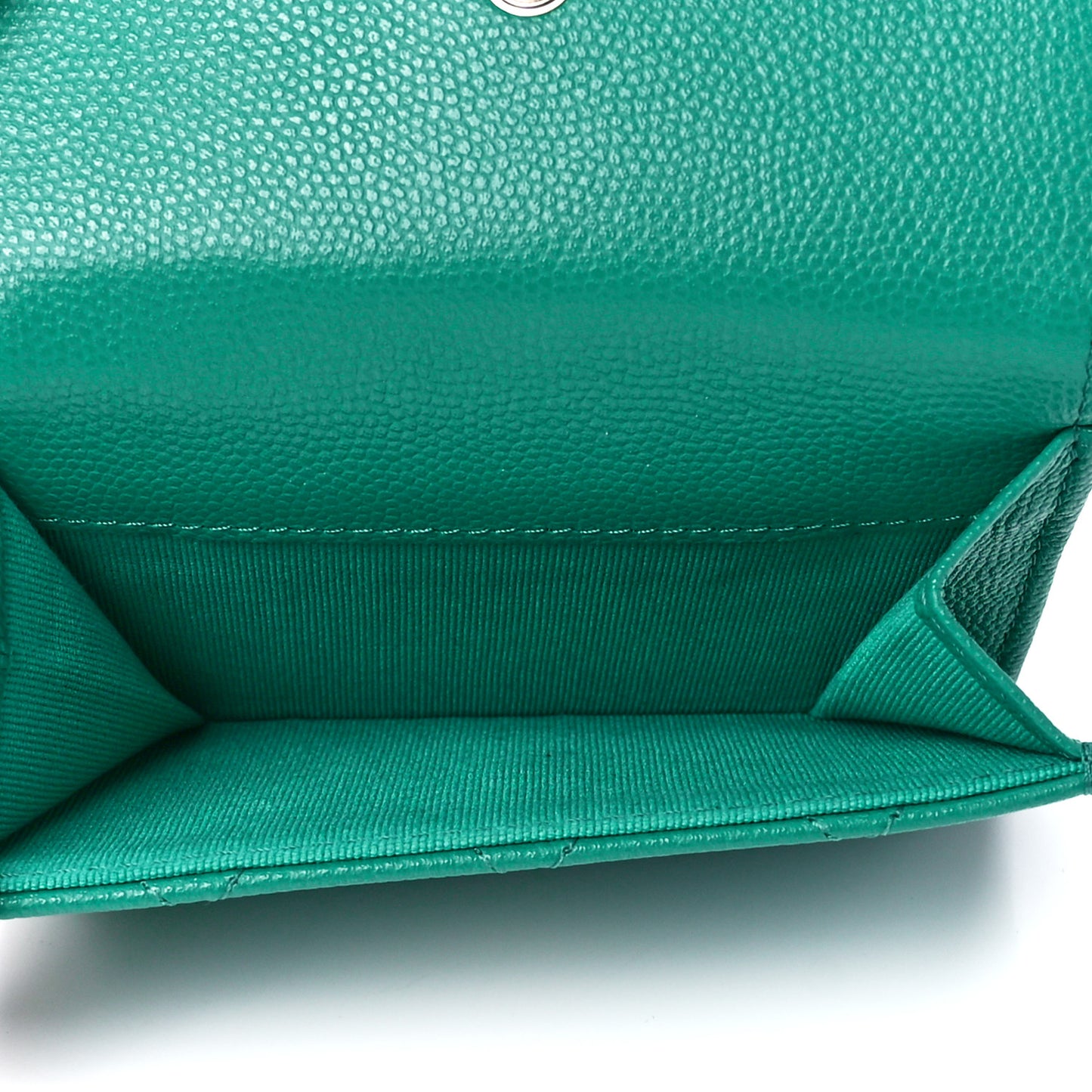 Caviar Metal Perforated Quilted Small CC Flap Wallet Green