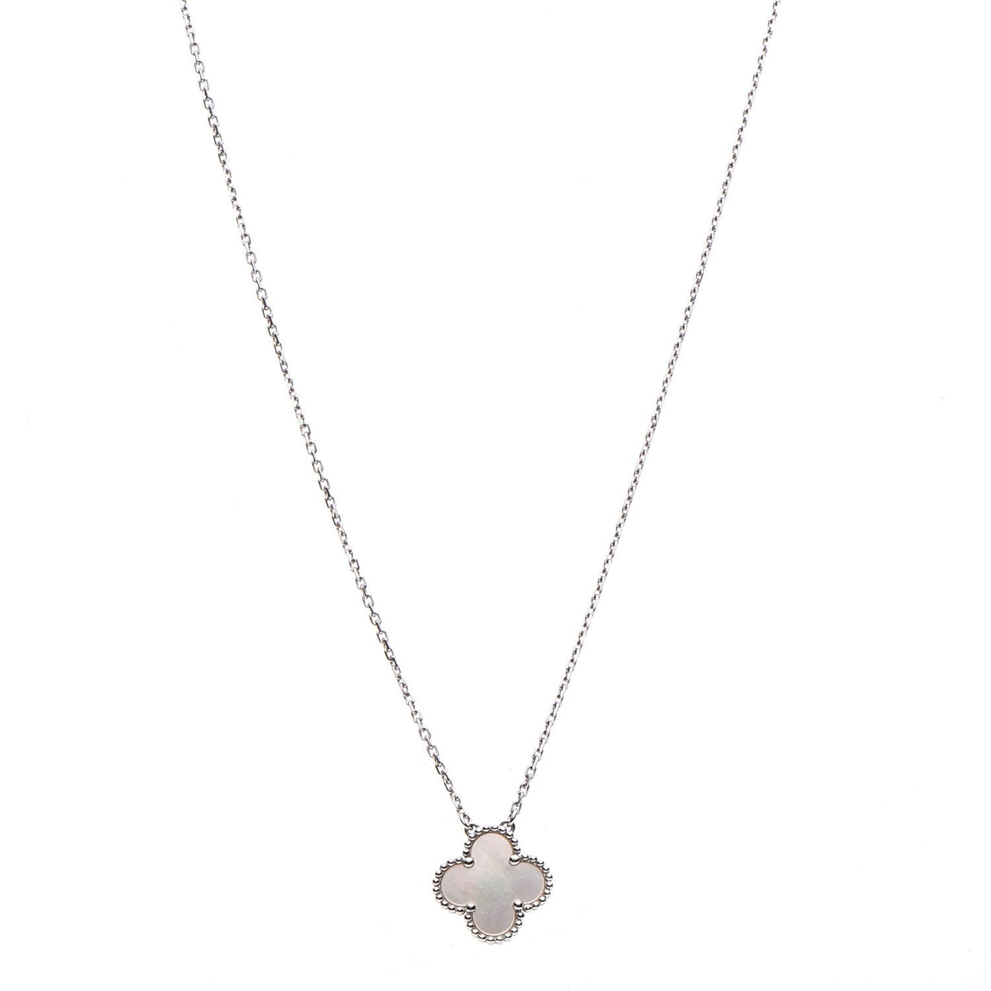 18K White Gold Mother of Pearl Vintage Alhambra Pendant Necklace