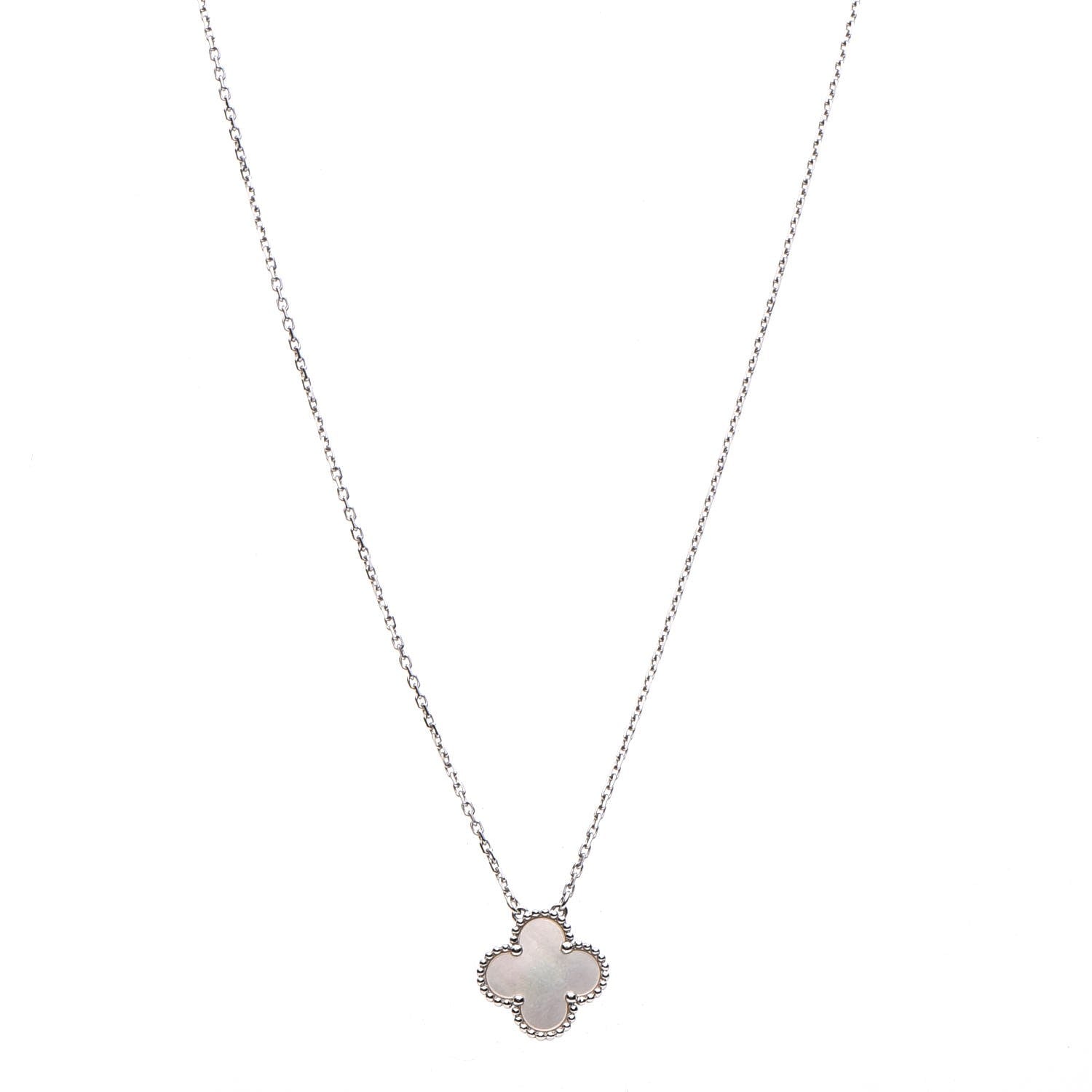 Van Cleef & Arpels 18K White Gold Mother of Pearl Vintage Alhambra Pendant Necklace 1 of 7