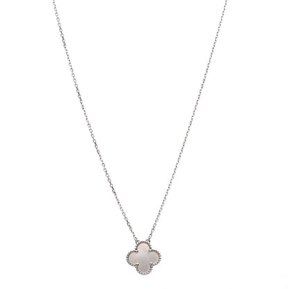 Van Cleef & Arpels 18K White Gold Mother of Pearl Vintage Alhambra Pendant Necklace 1 of 7