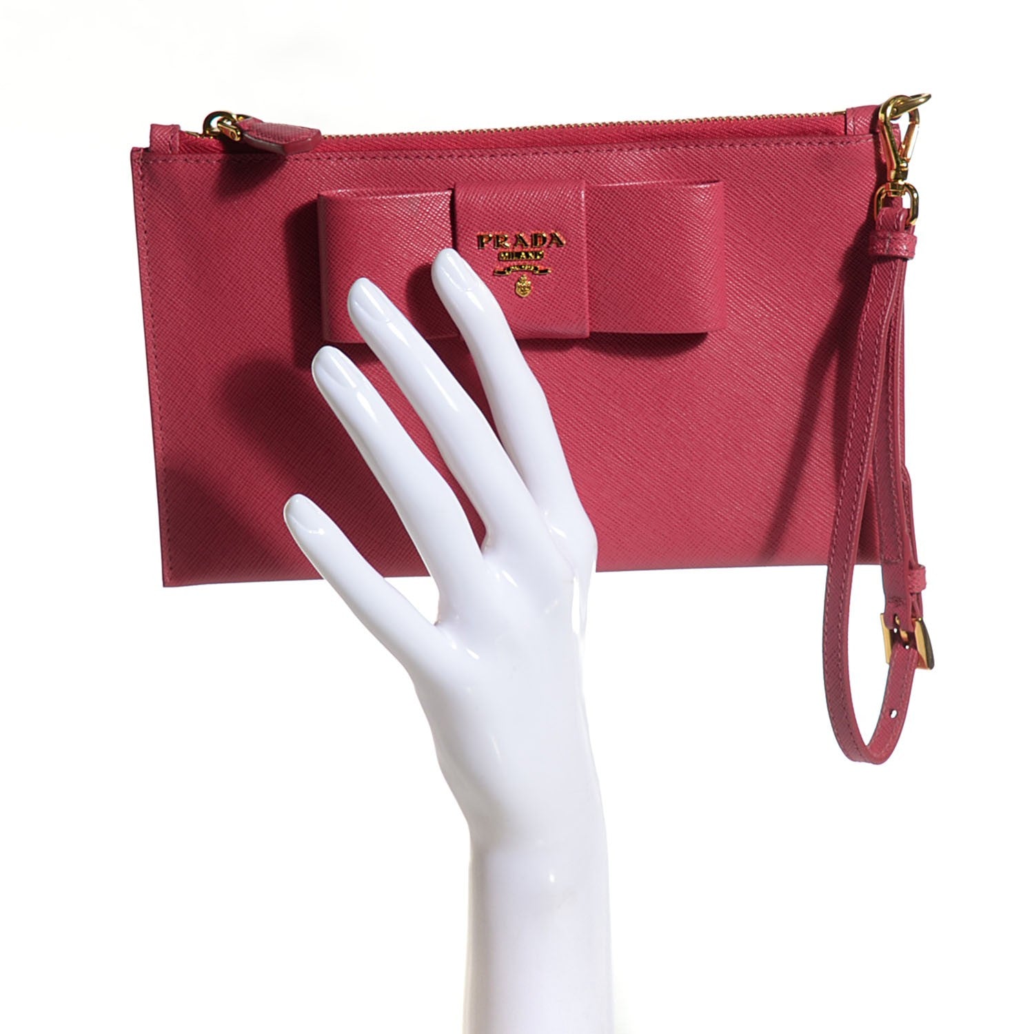Prada Saffiano Bow Wristlet Peonia 2 of 10