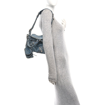 Balenciaga Washed Frayed Denim Crystal Neo Cagole Handbag XS Blue 2 of 11
