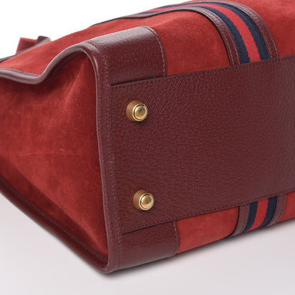 Gucci Suede Daino Textured Dollar Calfskin Web Medium Duffle Bag Romantic Cerise Chardonnay 11 of 12
