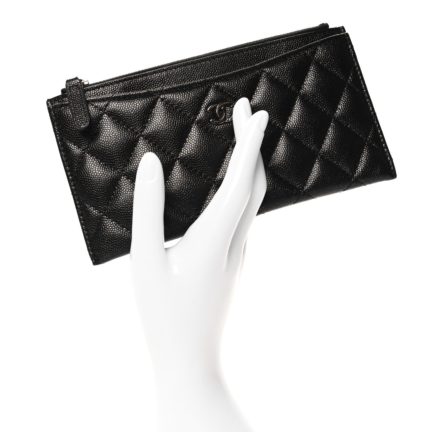 Iridescent Caviar Quilted Classic Zip Pouch Black