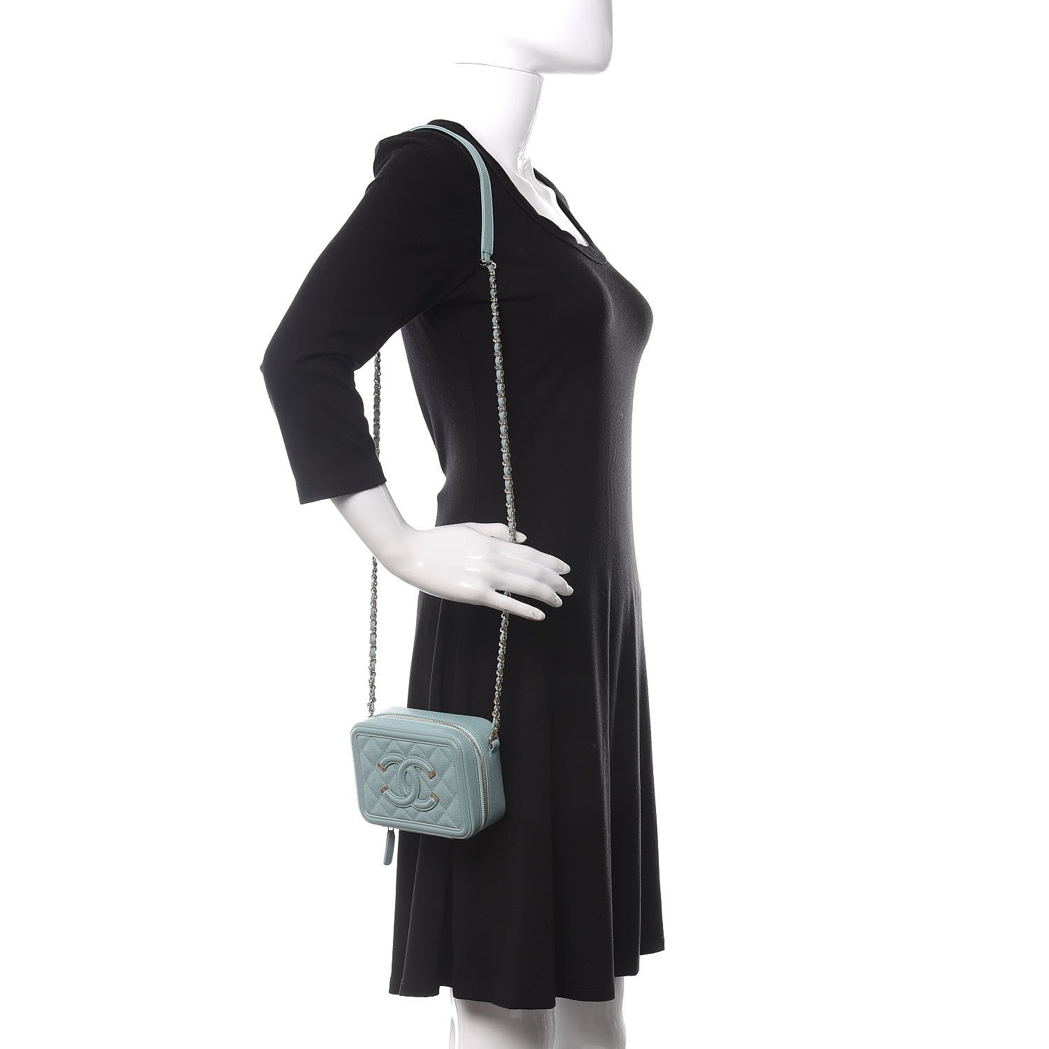Chanel Caviar Quilted Filigree Vanity Clutch With Chain Light Blue 2 of 11