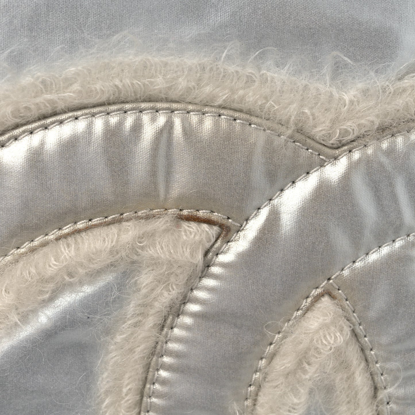 Vinyl Mohair Trimmed CC Bonbons Tote Silver