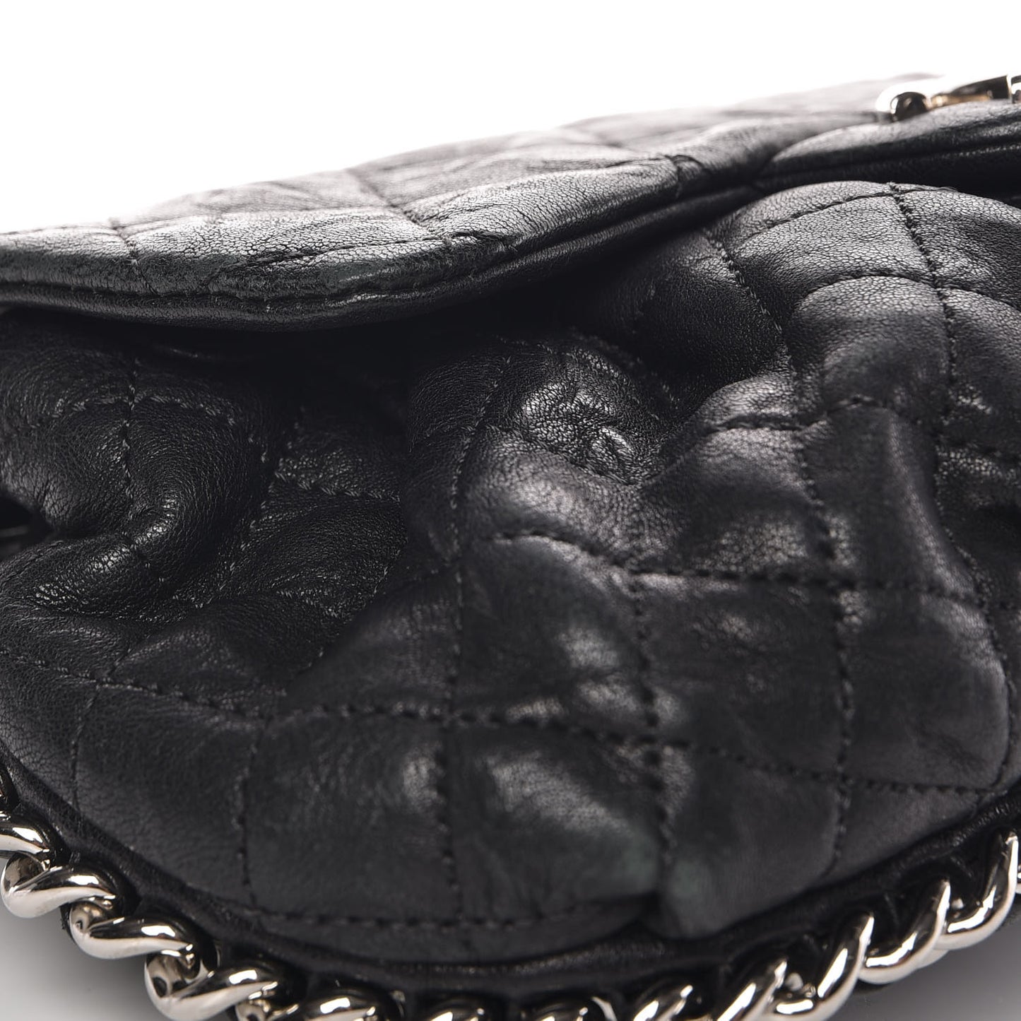 Washed Lambskin Quilted Mini Chain Around Flap Black
