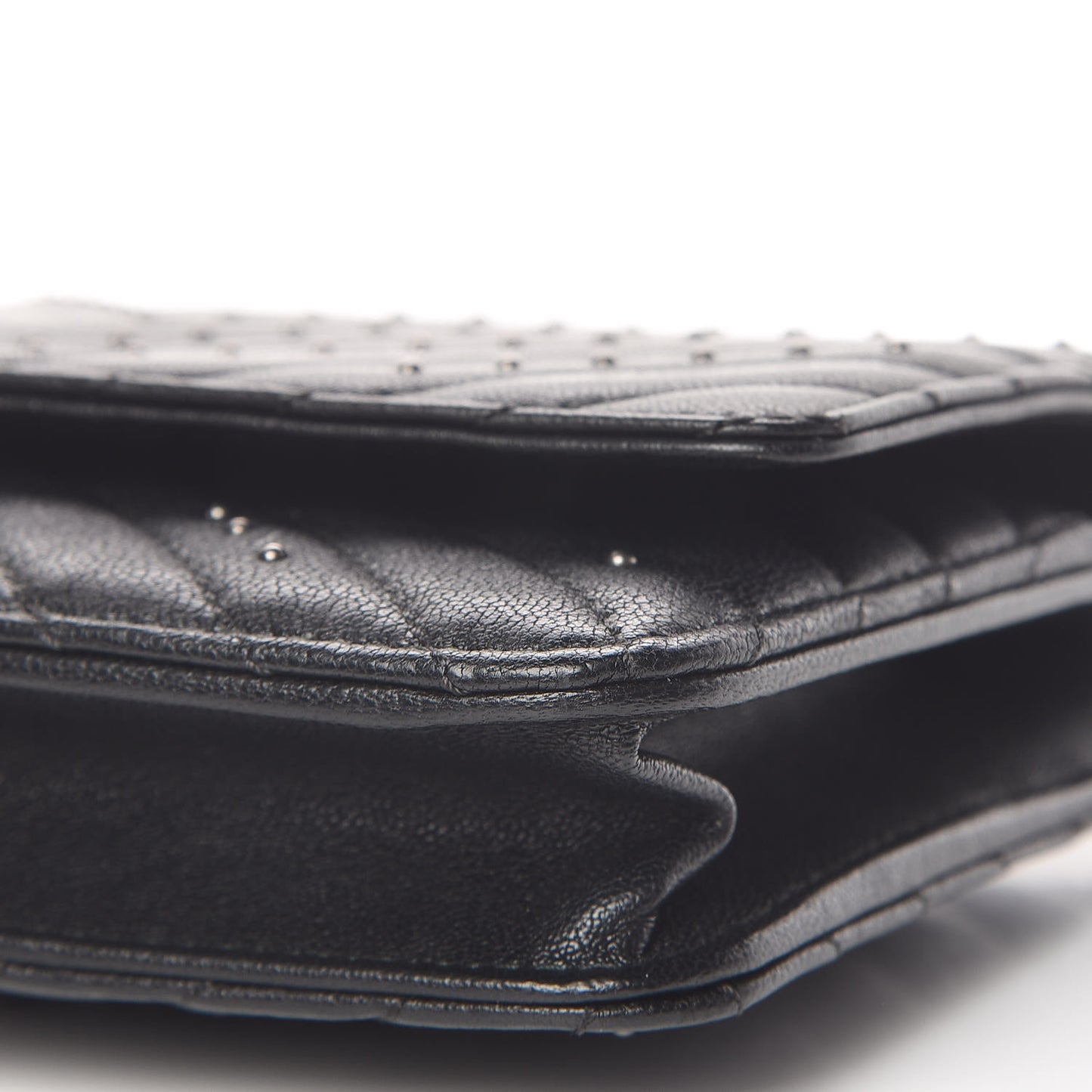 Sheepskin Chevron Quilted Studded Reissue Wallet On Chain WOC Black