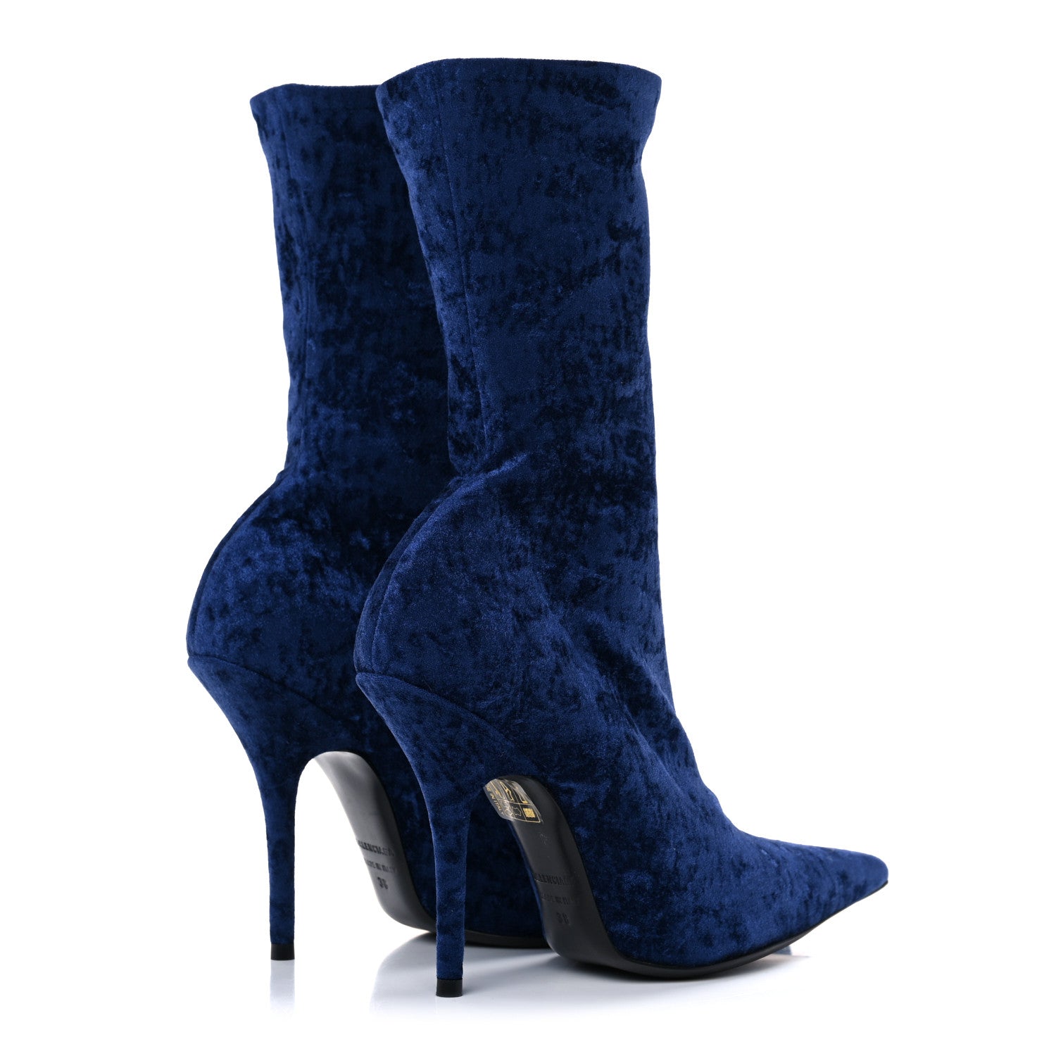 Balenciaga Velvet Spandex Extreme Pointed Toe Knife Ankle Boots 38 Blue 4 of 7