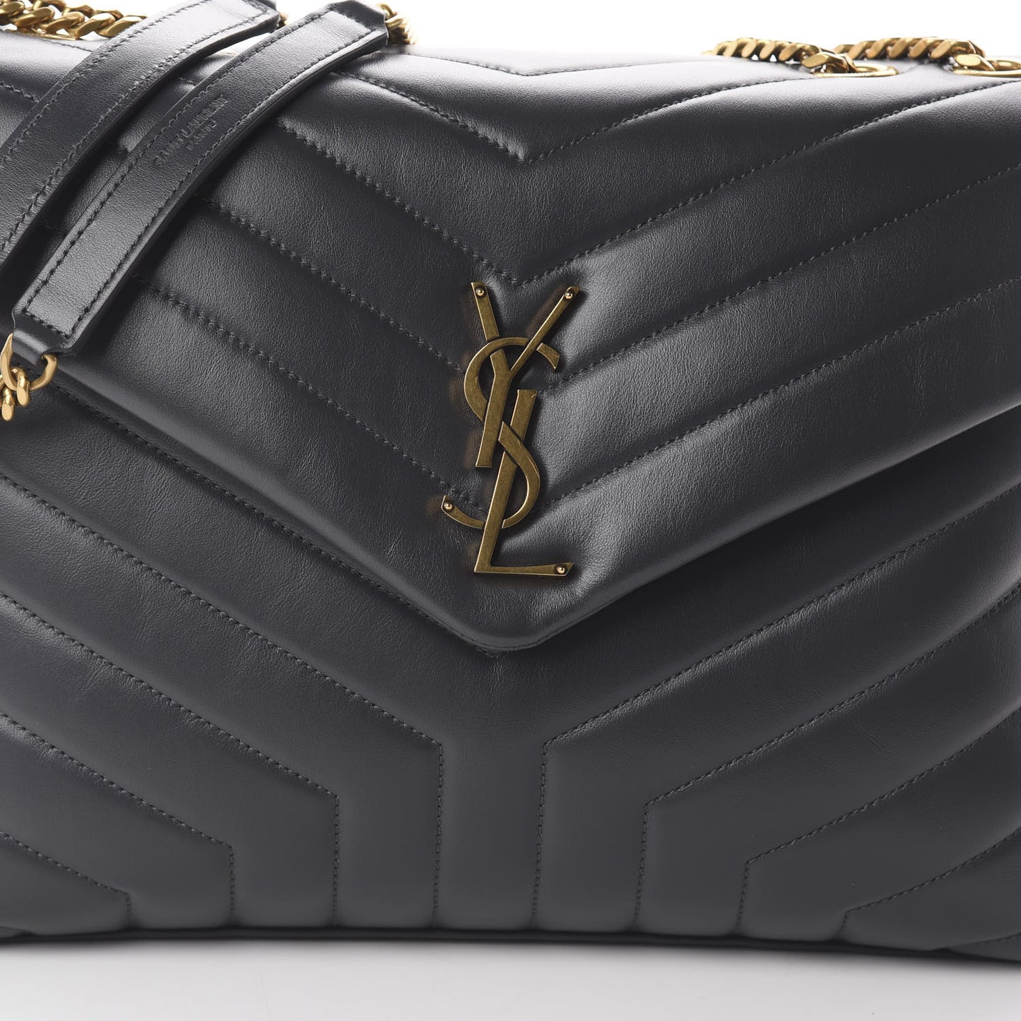 Calfskin Y Quilted Monogram Medium Loulou Chain Satchel Asphalt