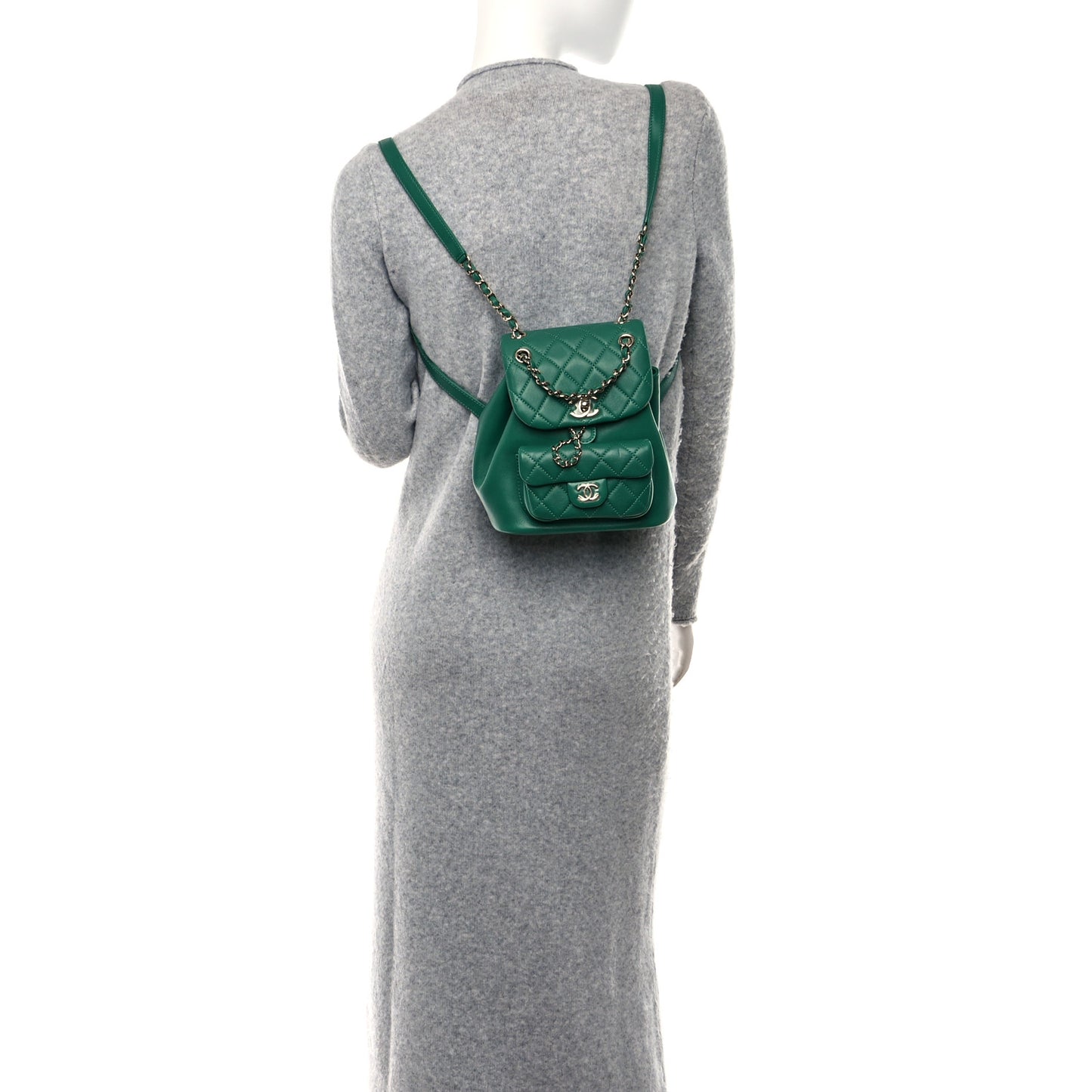 Lambskin Quilted Small Duma Drawstring Backpack Green