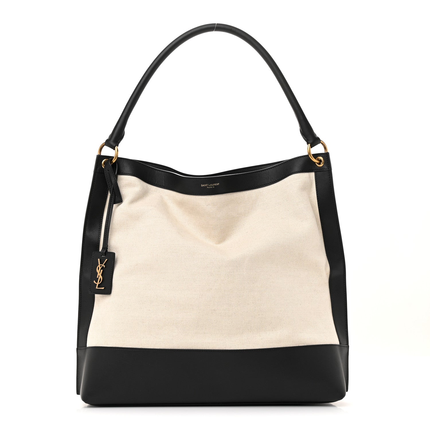 Saint Laurent Canvas Calfskin Tag Hobo White Black 1 of 13