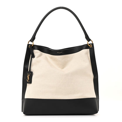 Saint Laurent Canvas Calfskin Tag Hobo White Black 1 of 13