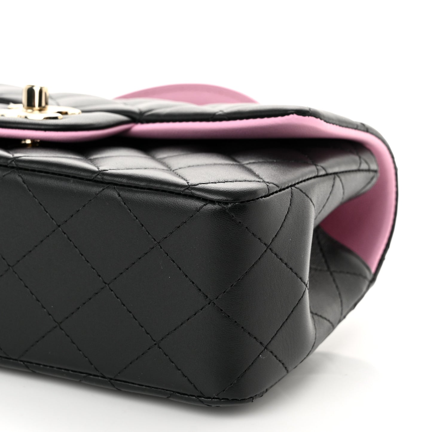 Lambskin Quilted Bi-Color Mini Top Handle Rectangular Flap Black Lilac