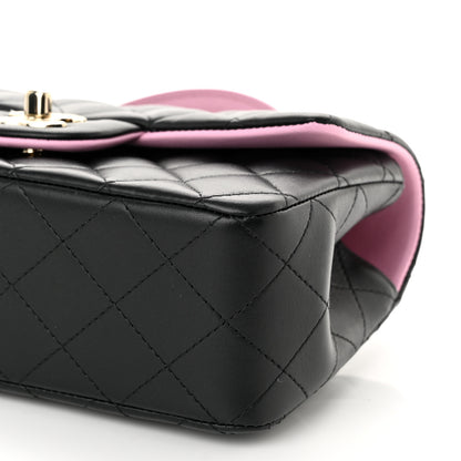 Chanel Lambskin Quilted Bi-Color Mini Top Handle Rectangular Flap Black Lilac 10 of 11