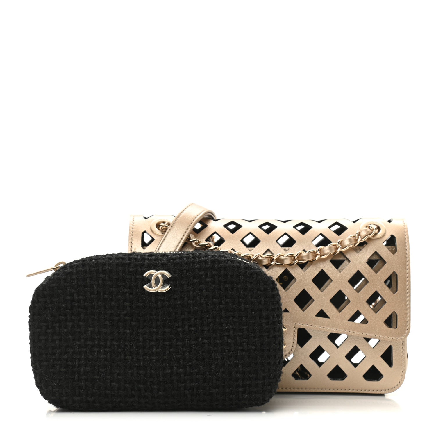 Chanel Metallic Lambskin Small Sea Through Flap Gold Black 1 of 14