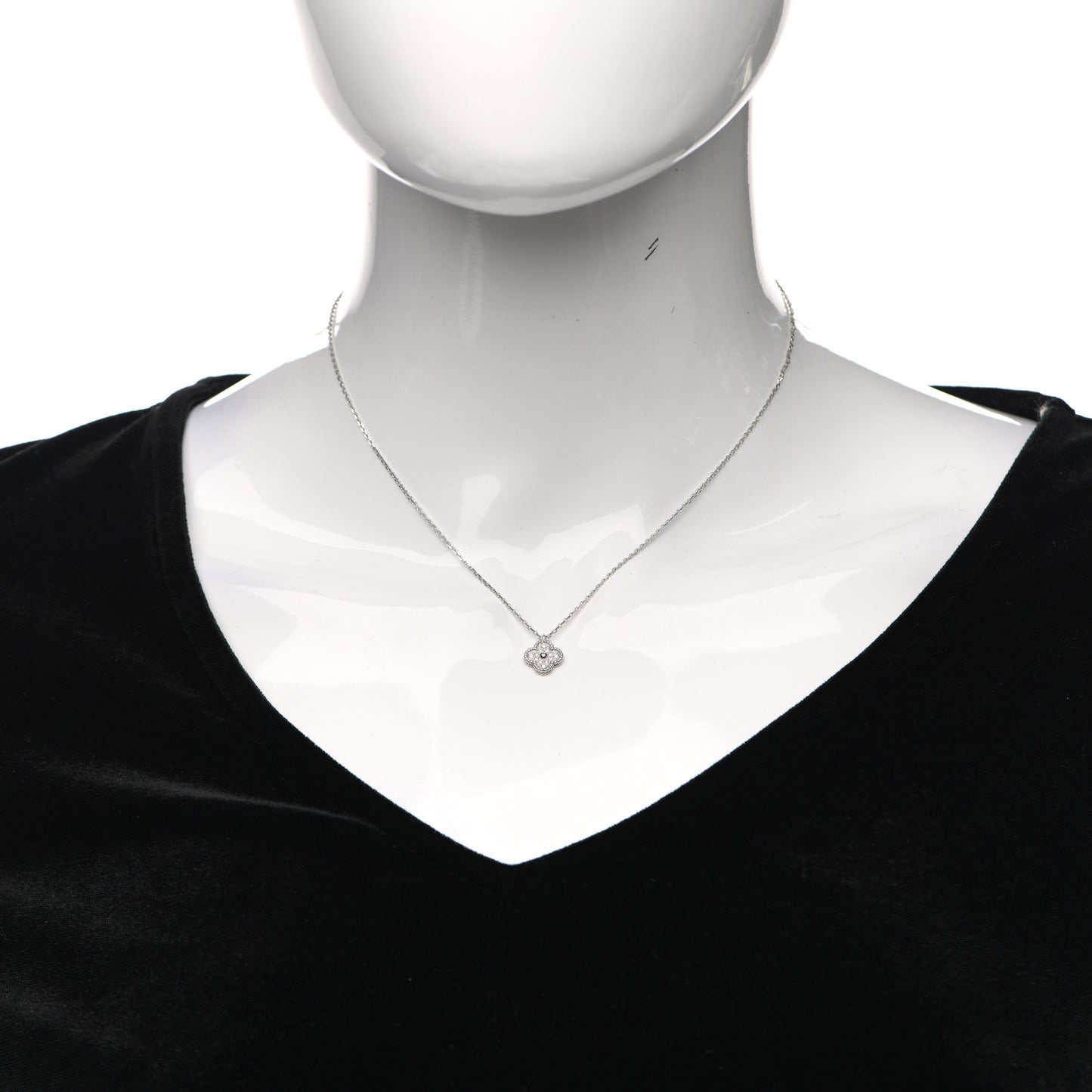 18K White Gold Diamond Sweet Alhambra Pendant Necklace