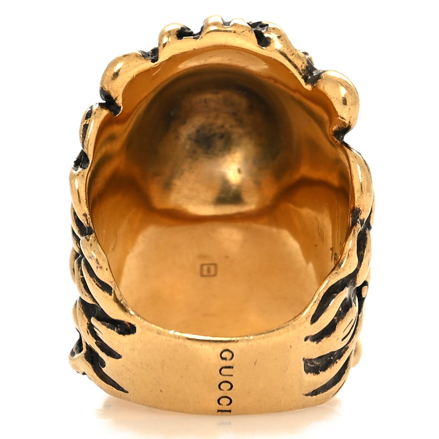 Gucci Metal Crystal Lion Head Ring 54 7 Aged Gold 3 of 4