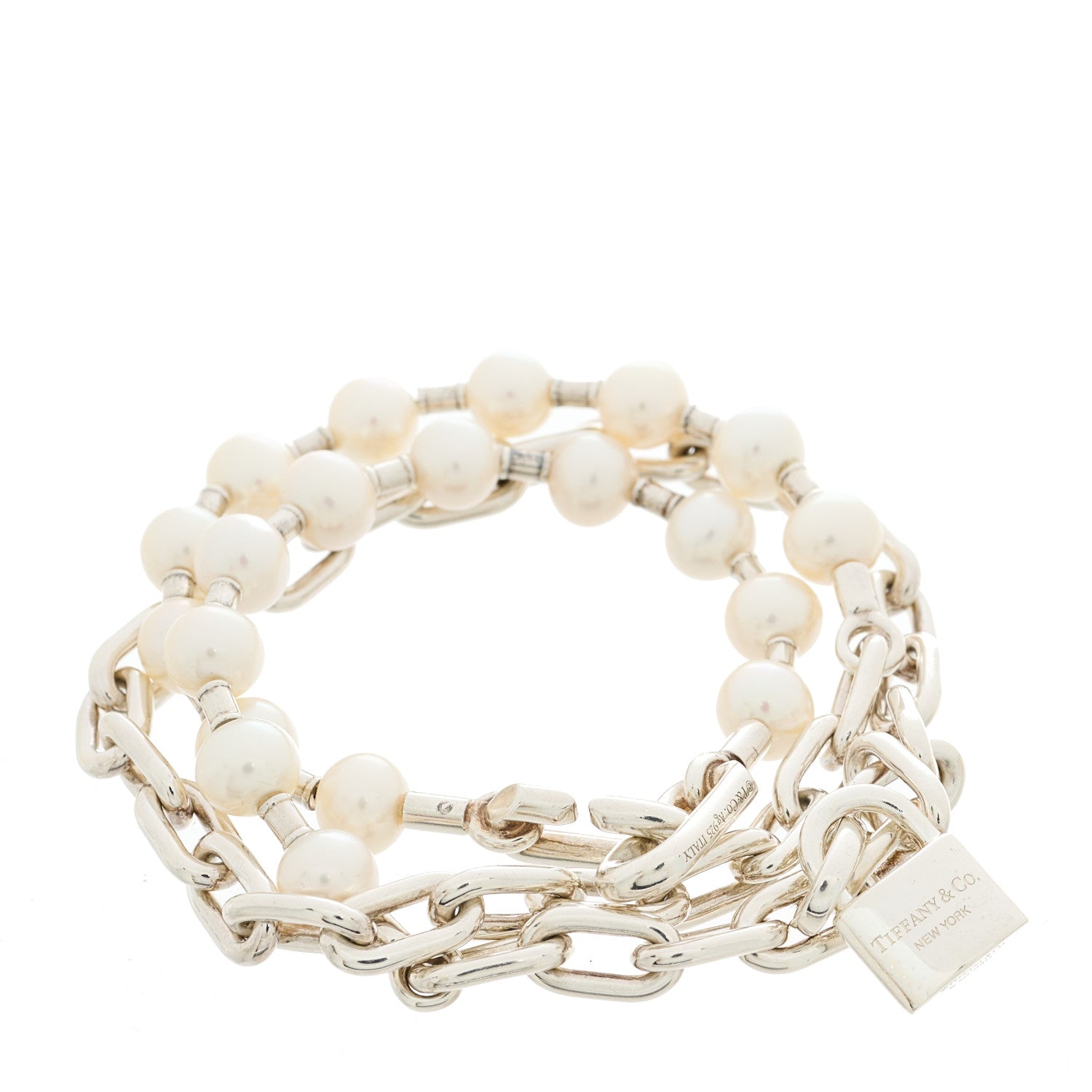 Tiffany Sterling Silver Pearl HardWear Lock Bracelet 1 of 4