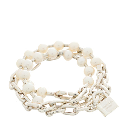 Tiffany Sterling Silver Pearl HardWear Lock Bracelet 1 of 4