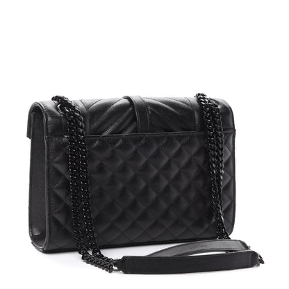 Saint Laurent Grain De Poudre Textured Mixed Matelasse Triquilt Medium Monogram Satchel Black 3 of 10