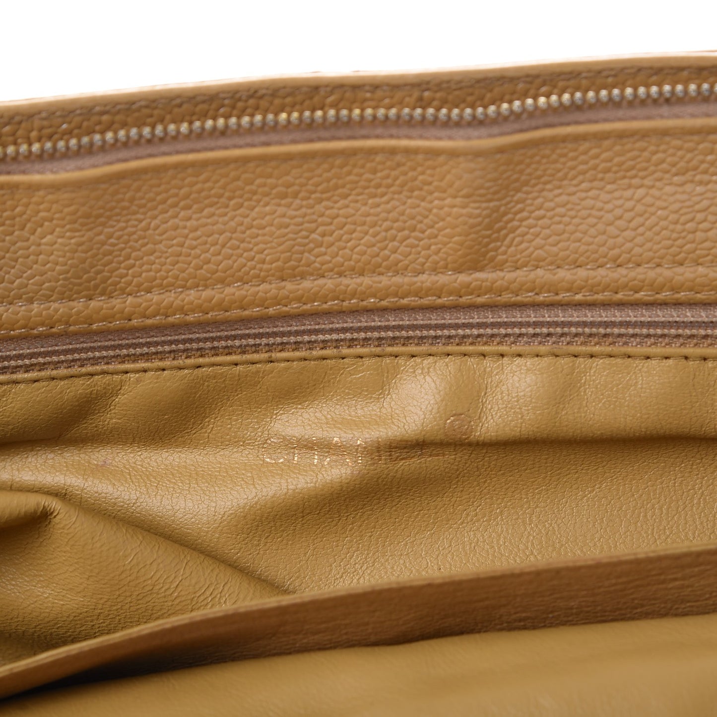 Metallic Caviar Quilted Shopping Tote Beige