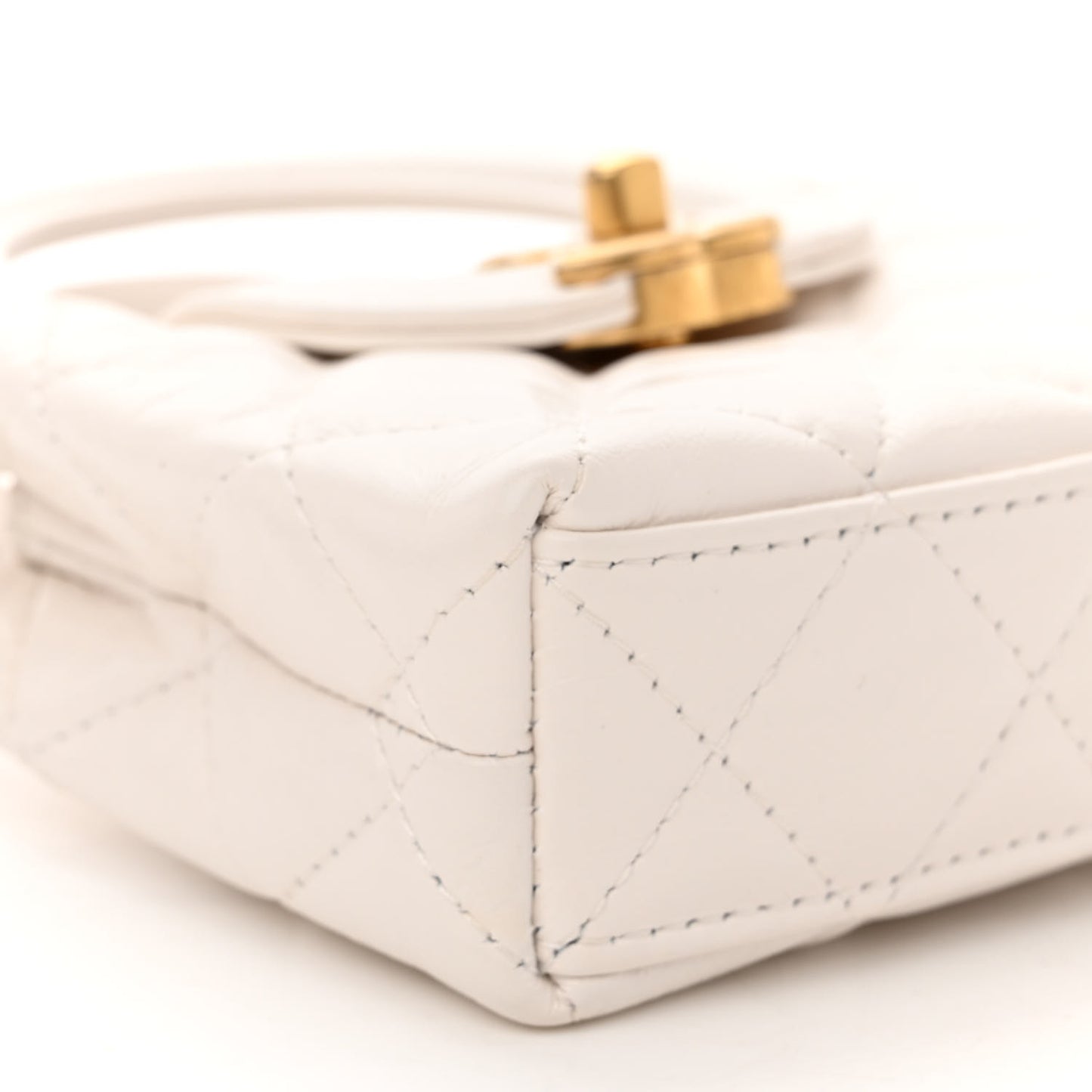 Shiny Aged Calfskin Quilted Mini Nano Kelly Shopper White