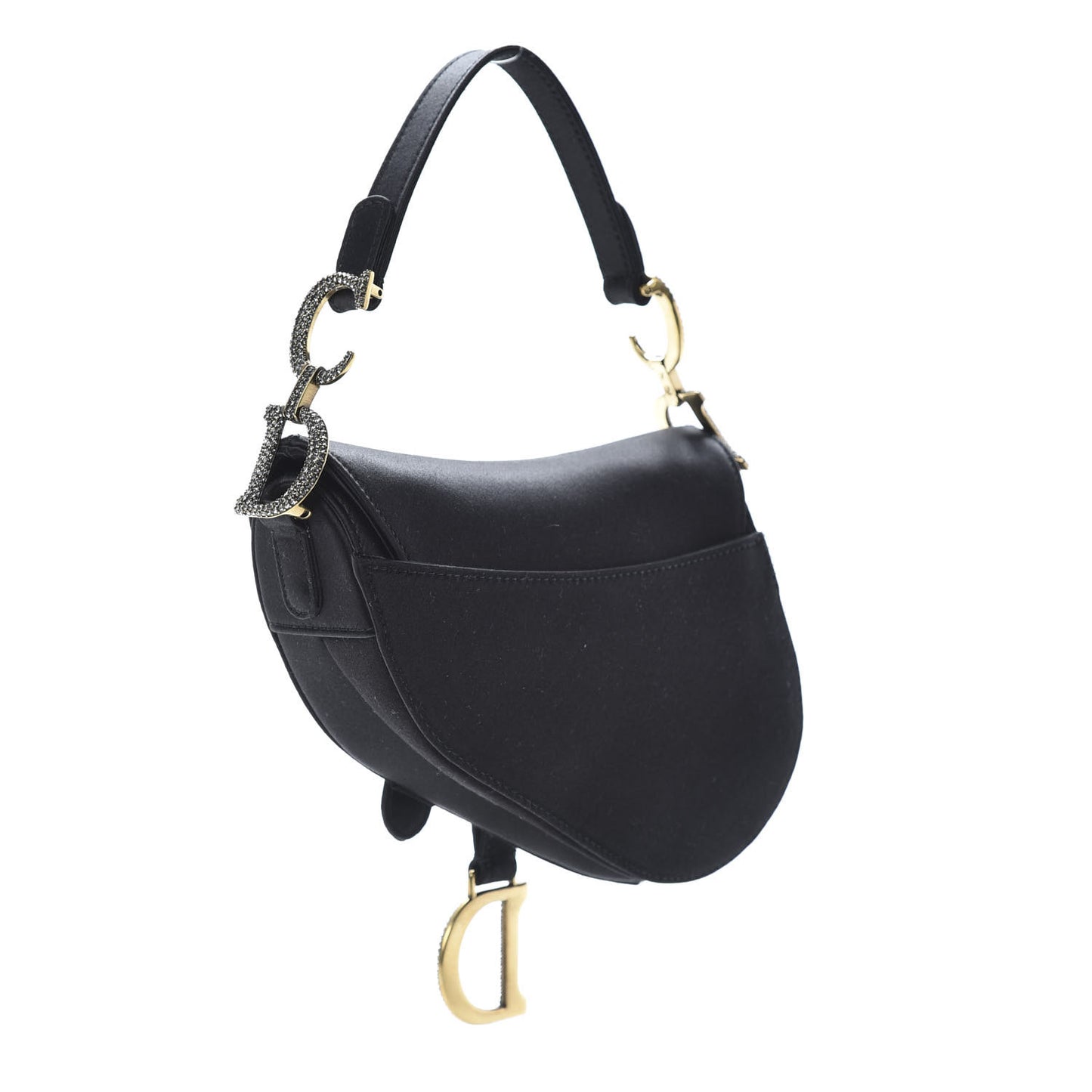 Satin Crystal Mini Saddle Bag Black